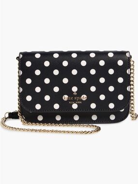 Kate Spade Cheers Charming Dot Black & White Polka Dot Leather Crossbody, NWT